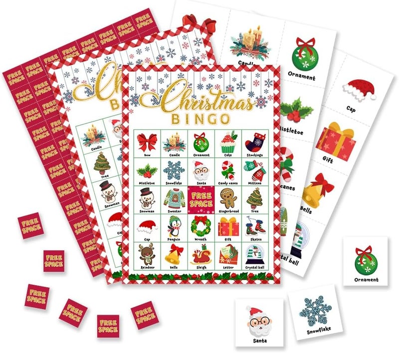 Christmas Bingo Cards, Christmas Eve Bingo Games for 24 Players, Christmas Games for Family Friends Large Group Activities, Christmas Party Favors Supplies Decorations(17)